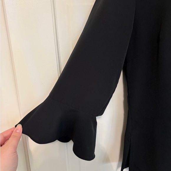 Black Ruffle V-Neck Blouse - Women's Top - Picture 2 of 4